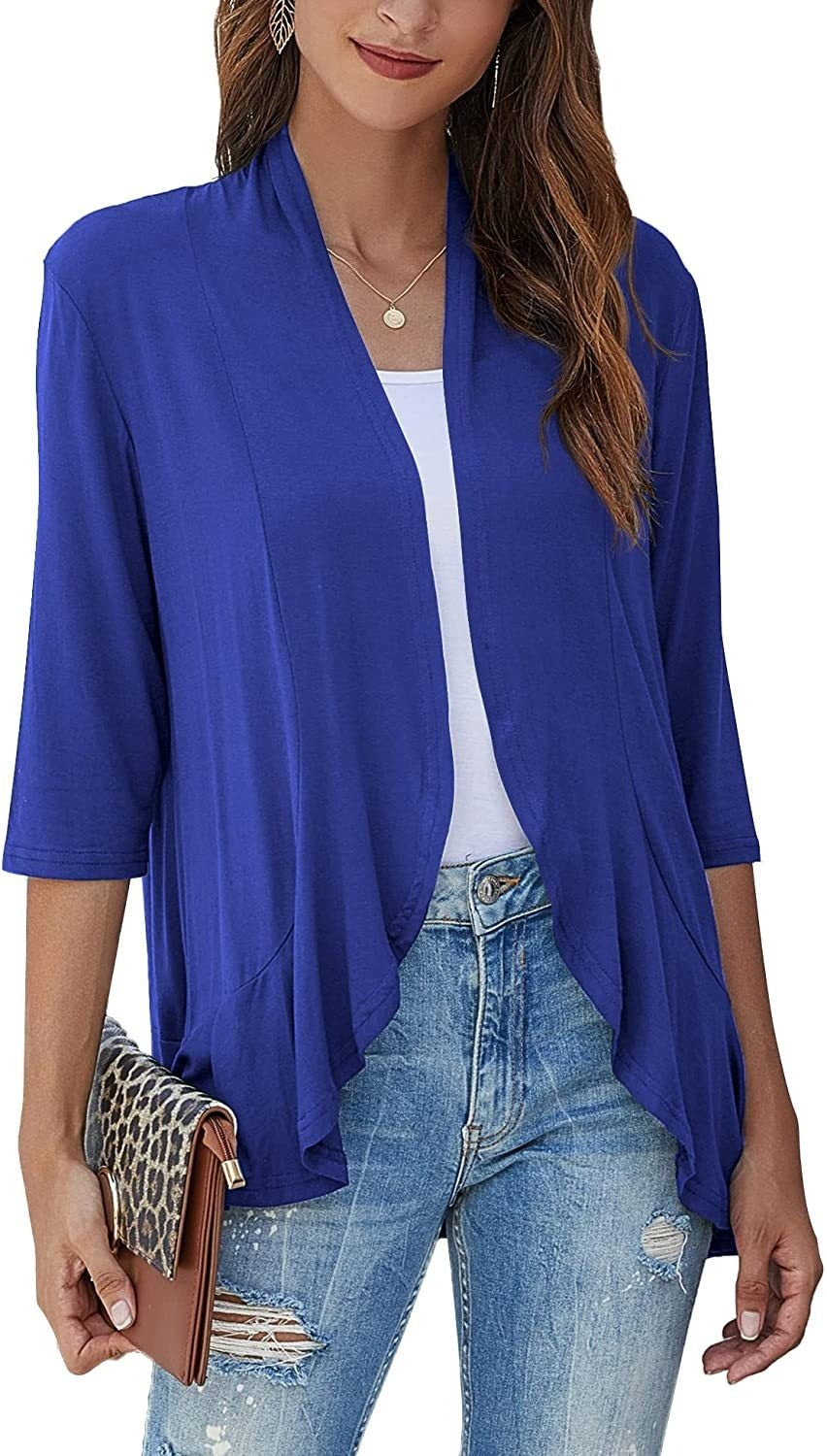 Solid Color Cardigan Coat Ruffle Top