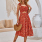 Printed Smocking Hollow Out Bundle Shoulder Strap Dress Women