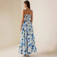 Ruched Waistline Tube Dress With A Floral Print Maxi Skirt