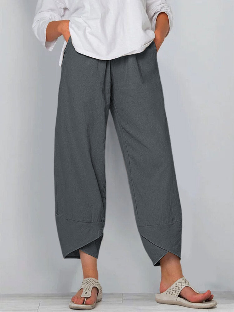 Solid Color Plus Size Women's Simple Loose Casual Cropped Pants