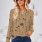 Women's Fashion Casual Printing Button V-neck Long Sleeve