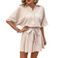 Fashion Belt Short-sleeved Jumpsuit Women's All-matching