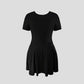 Pleated Tie-Up V-Neck Short-Sleeve A-Line Mini Dress