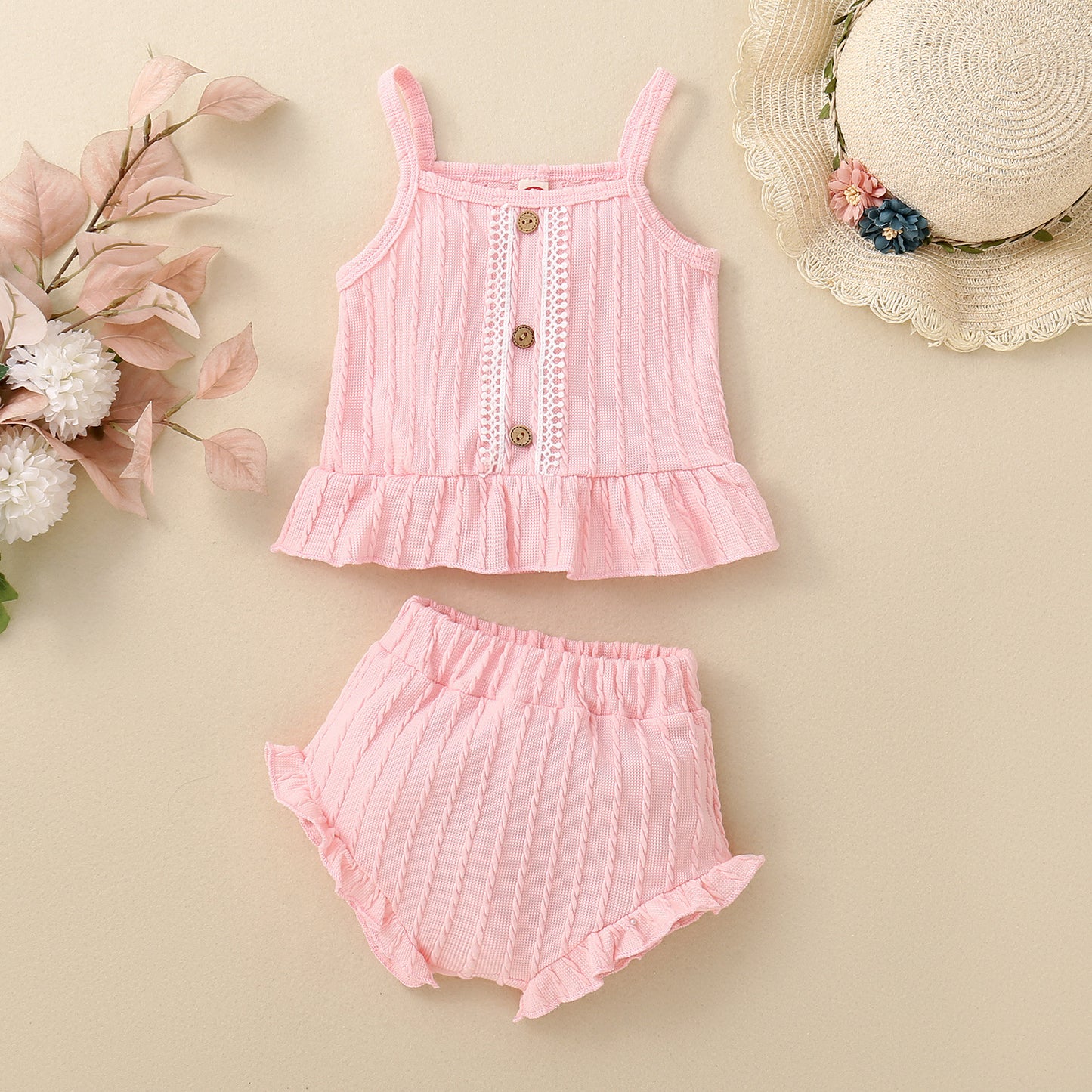 Ensemble short à bretelles multicolore uni pour bébé