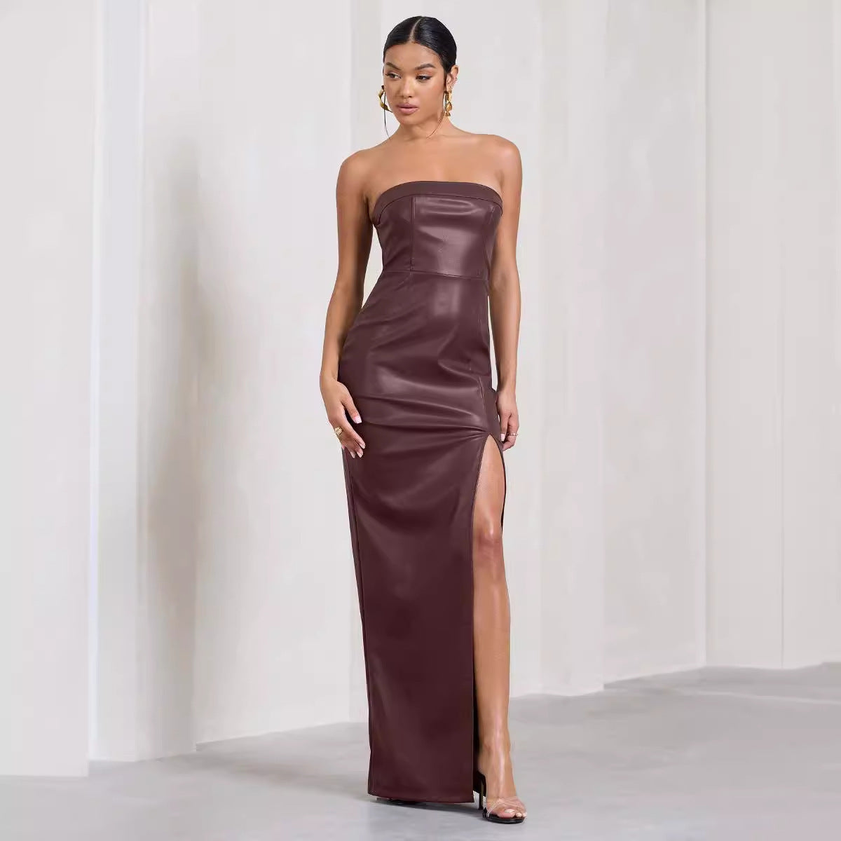 Women's Summer Slim-fit Long PU Leather Dress