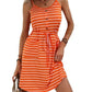 New Striped Sleeveless Square Neck Printed Slip Dress