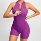 Combinaison short de yoga zippée sans manches pour femme, effet gainant, extensible, effet gainant, pour le sport et le levage des fesses