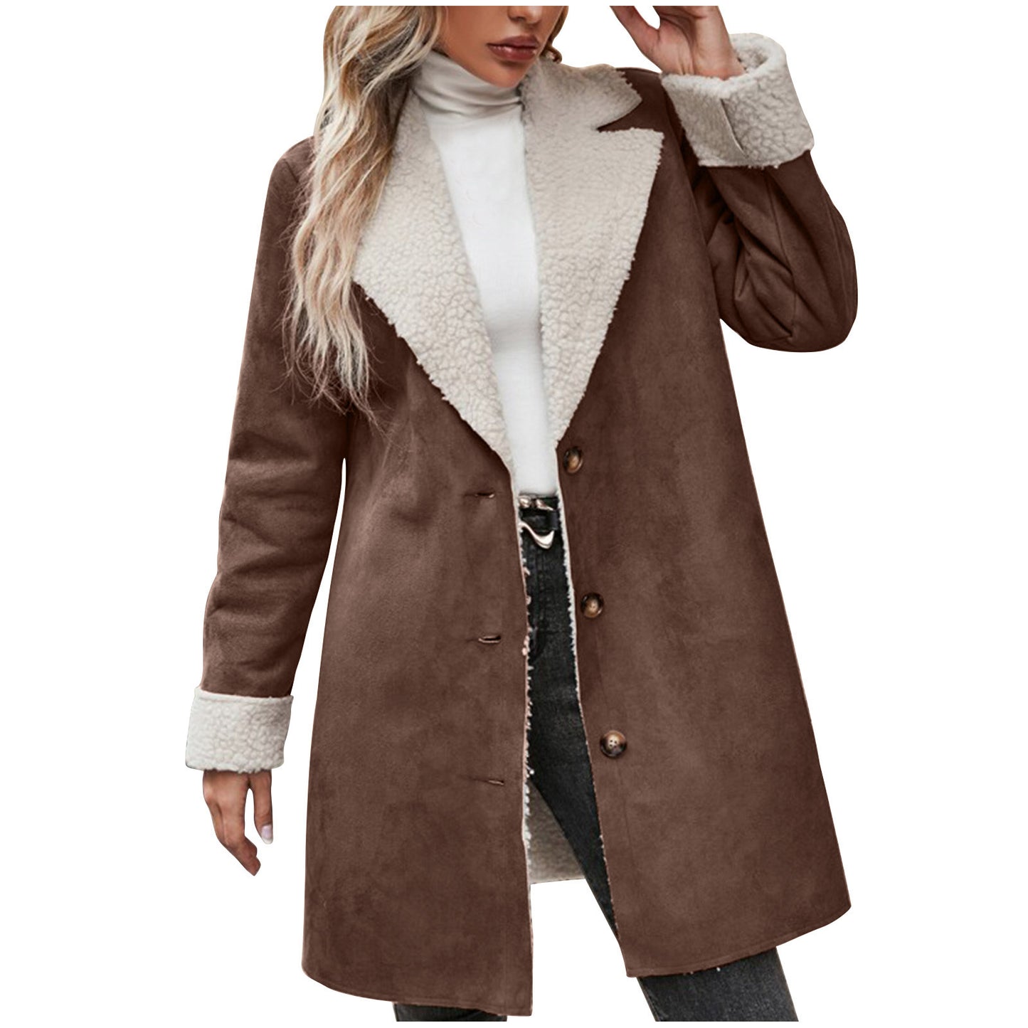 Manteau en peluche épais à manches longues et revers