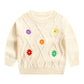 New Girls' Embroidered Flower Sweater Round Neck Children's Sweater 7-needle Single-layer Knitted Jacket