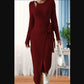 Robe rayée à col rond et manches longues pour femme avec nœud étroit