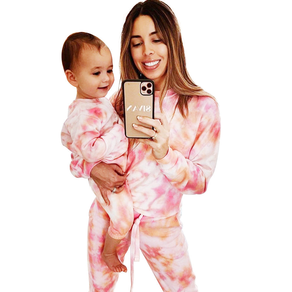 Pull camouflage à manches longues et tie-dye, tenue parent-enfant tendance