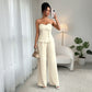 Off-the-shoulder Top And Wide-leg Pants Solid-color Set