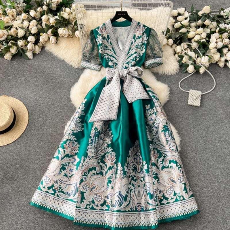 Robe longue imprimée à nouer à la taille pour femme