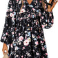 Floral V-neck Long Sleeve Pleated Elastic Waist Dress
