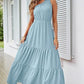 New Women's Solid Color Long Dress Knot One Shoulder Sleeveless Pleated
