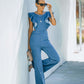 European And American Solid Color Slim Round Neck Women's Jumpsuit