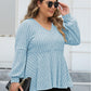 Doll Shirt V-neck Hollow Striped Polar Fleece Lantern Sleeve Bottoming Shirt