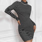 Backless High-neck Long-sleeve Striped Cotton Knit Dress