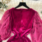 Robe en velours vintage haut de gamme abordable de luxe, niche, manches lanternes, slim, mi-longue, fendue, longueur genou, style tribunal