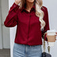 Solid Color Casual Loose Long Sleeve Shirt Dark Button Chiffon Shirt