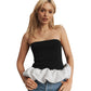 Contrast Color Bandeau Slim-fit Patchwork Ruffled Women Clothing Top
