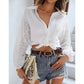 Women's Fashion Casual Solid Color Shirt Splicing Lace Top