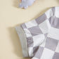Ensemble deux pièces t-shirt à carreaux colorblock et short à capuche pour fille