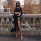 Summer Fashion Temperament Slim Fit Spicy Girl Outfit Solid Color Slit Thread Skirt Set