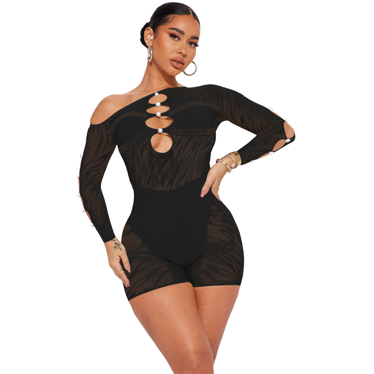 Combinaison sexy asymétrique à motif cheval et boucle en perles pour femme