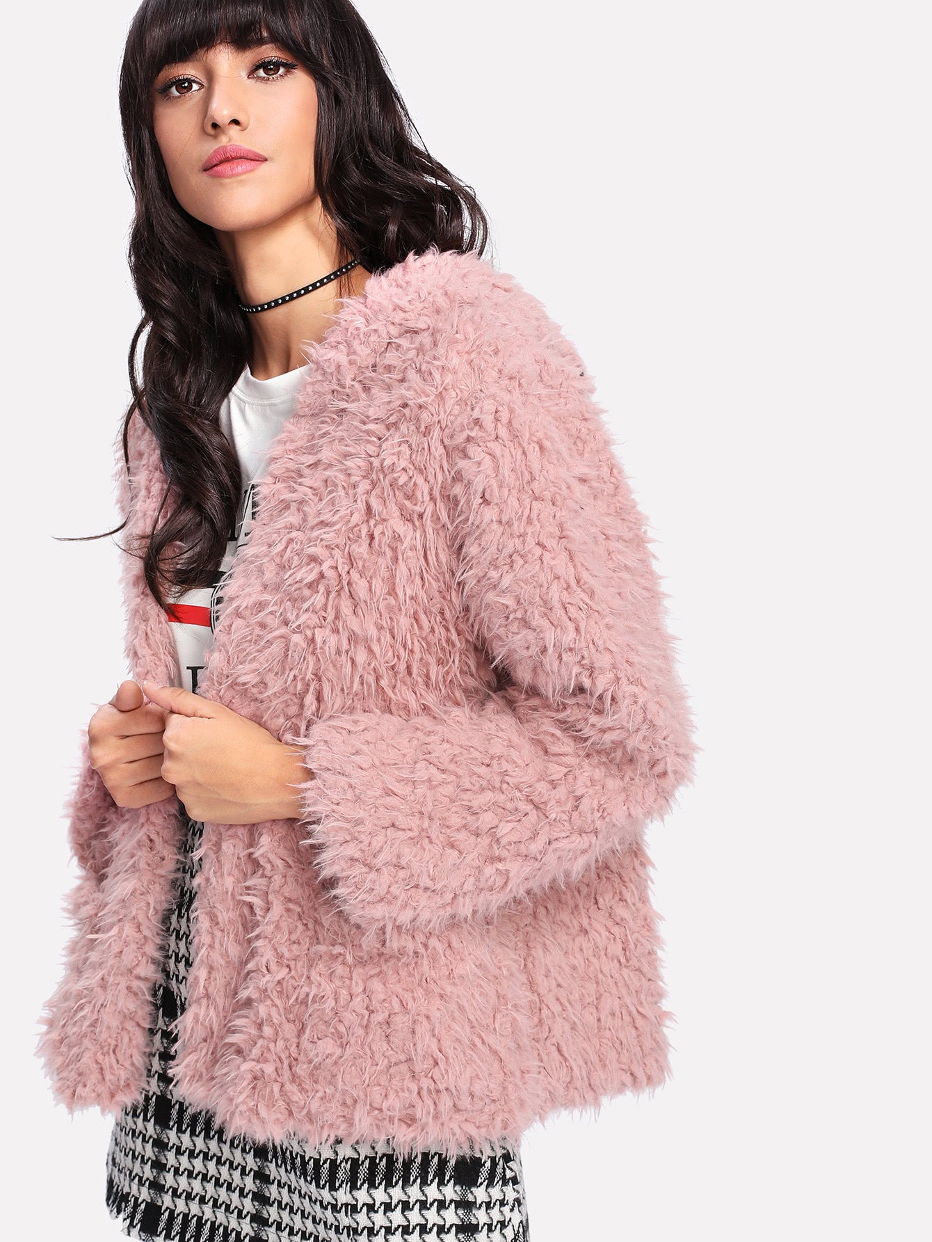 Manteau en peluche à capuche en laine d'agneau pour femme