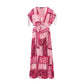 V-neck Hollow Midriff Outfit Patchwork Printed Short Sleeve Dress
