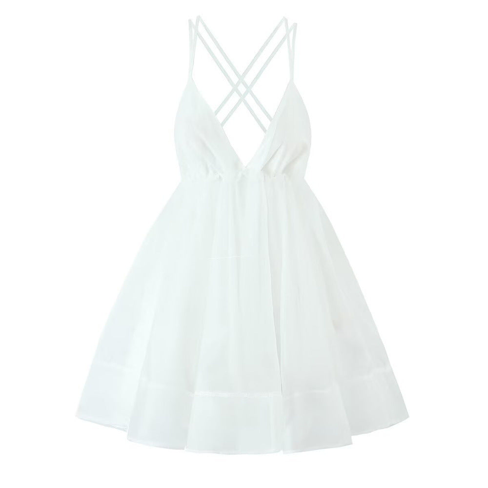Summer New European And American Style Women's Multi-color Solid Color Sling Dress