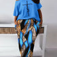 Women's Baroque Leopard Print Diagonal Collar Drawstring Skirt Suit