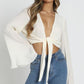 Women's Solid Summer Chiffon Pleated Flared Sleeve Shirt