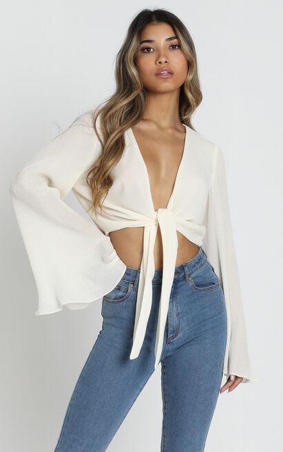 Women's Solid Summer Chiffon Pleated Flared Sleeve Shirt