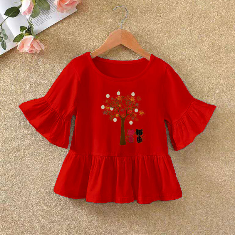 T-shirt à manches volantées pour enfant, bas d'été