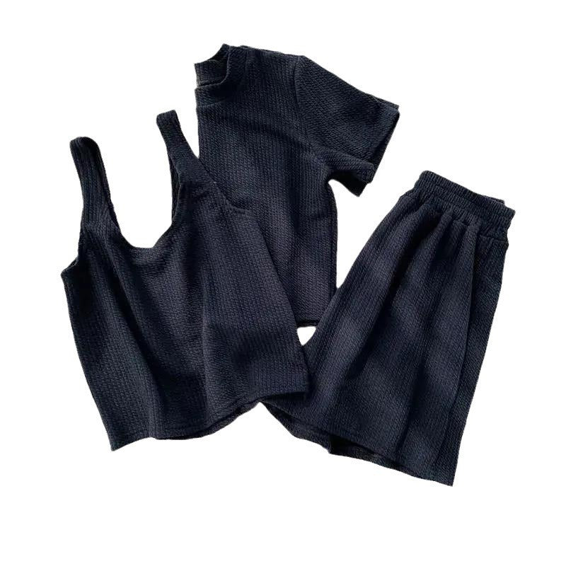 Women's Short-sleeved Student Three-piece Set Wide-leg Shorts