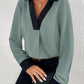 Women's V-collar Contrast Color Casual Shirt