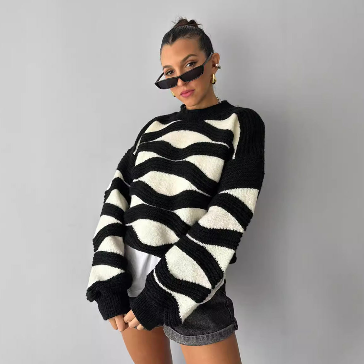 Pull-over à col rond et chemise tricotée