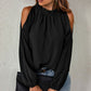 Ruffle Round Neck Long Sleeve Pleated Off-shoulder Top