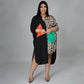 Distinctive Shirt Leopard-print Patchwork With Pockets Plus-size Dress