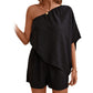 Texture Oblique Shoulder Solid Color Jumpsuit