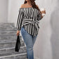 European And American Black And White Striped Fashion Off-shoulder Shirt