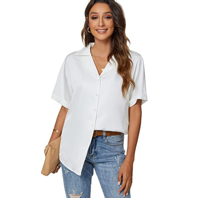 Women's Temperament Solid Color Button-Up Shirt Top