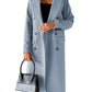 Manteau à manches longues et revers pour femme, veste longue et slim, couleur unie, à double boutonnage, tendance hiver