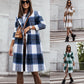 Manteau mi-long en laine brossée à carreaux, tendance automne-hiver européenne et américaine