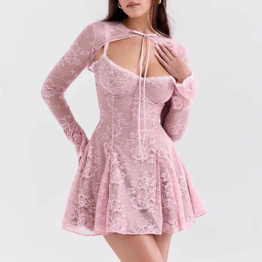 Lace Blouse Suspender Skirt Two-piece Set