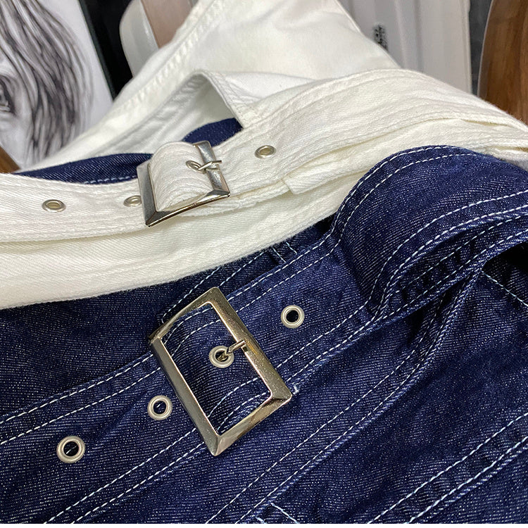 Women's New High Waist Loose Casual Strap Denim Shorts