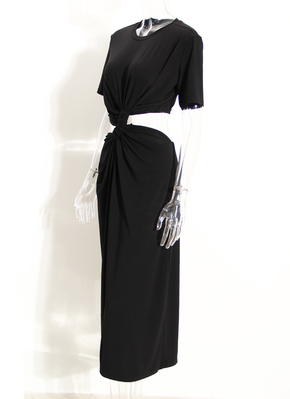 Spice Girl Waisted Long Dress Cold Wind Slim Kink Hollow Pleat Loose