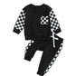 Boys' Chessboard Plaid Patchwork Sweater Sweatpants 2-piece Set